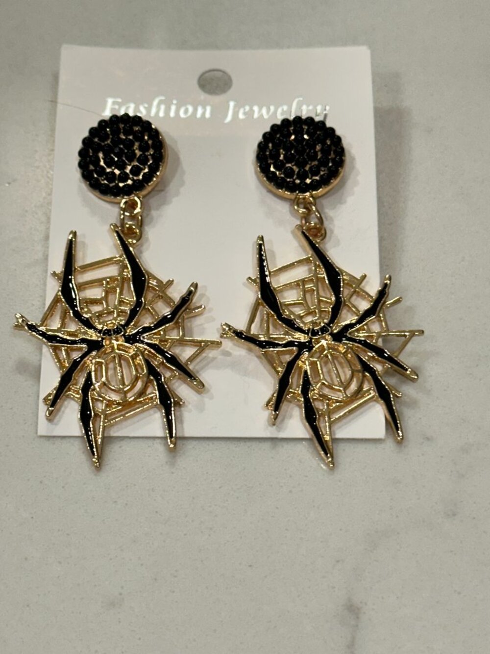 Halloween Spider Earrings Black and Gold